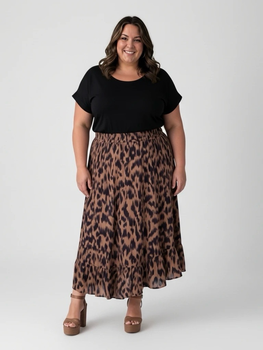 White Stag Women’s Plus Size 18/20W Brown Cheetah Print Maxi Skirt